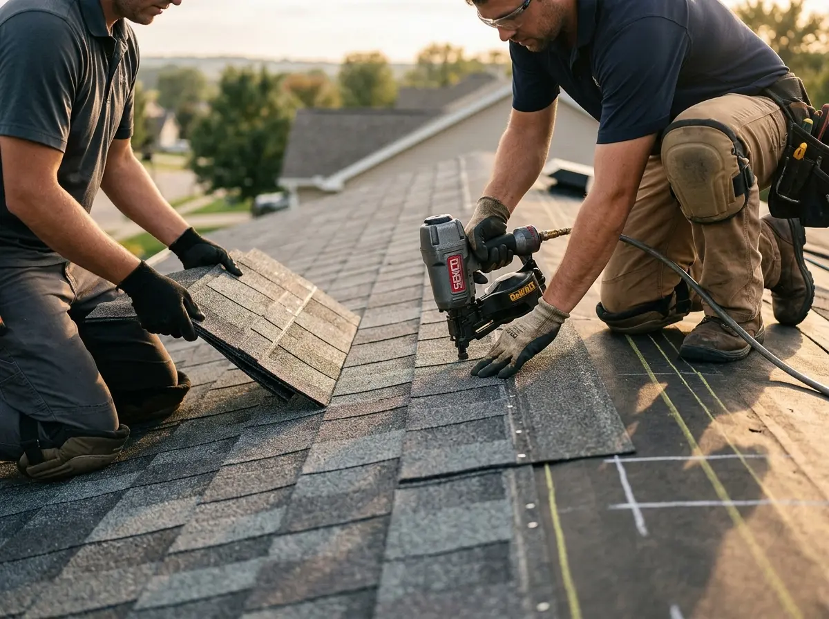 Professional roofer working on a residential roof in Church Hill